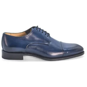 Derby-veterschoen 10307 van glad blauw leer met inzetstukken