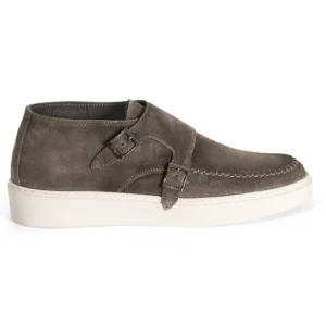 Mocassin 137115 van duifgrijs suède met dubbele gesp